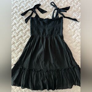 Aerie Black Pleated Sundress Spaghetti Strap